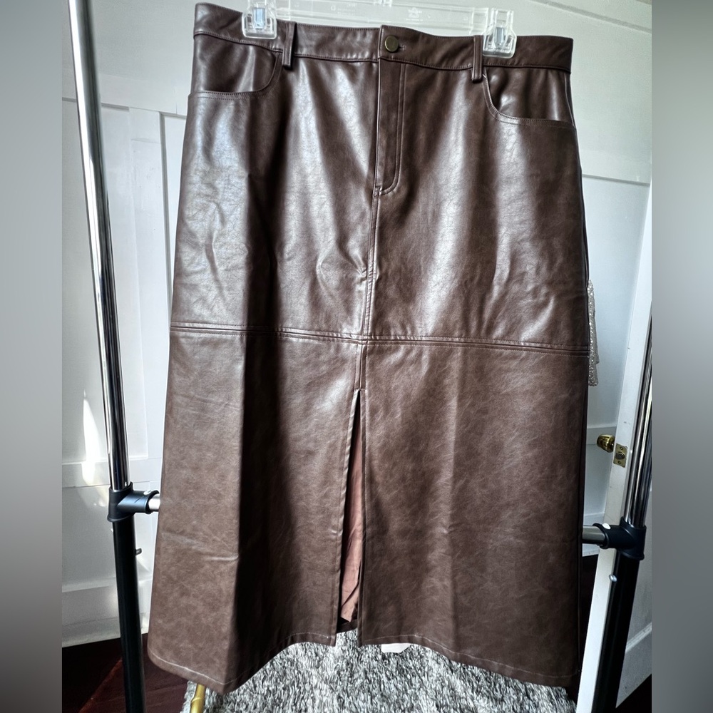 Ivy City Co Brown Midi Pencil Skirt with Slit